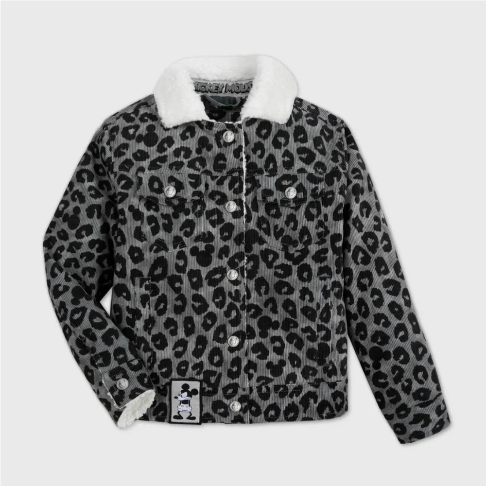 Disney baby girls MICKEY MOUSE corduroy faux Sherpa jacket gray animal pockets 2